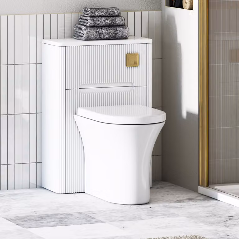Avenza Matte White Wall Mounted BTW WC Unit with Breeze Rimless Ceramic Toilet Pan, Soft Close Seat and Cistern, Width: 55 cm