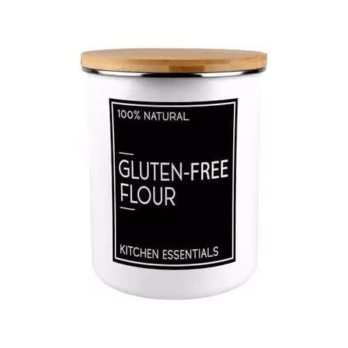 Purely Home Inverted Minimalist Enamel Flour Storage Canister with Bamboo Lid in Black and White