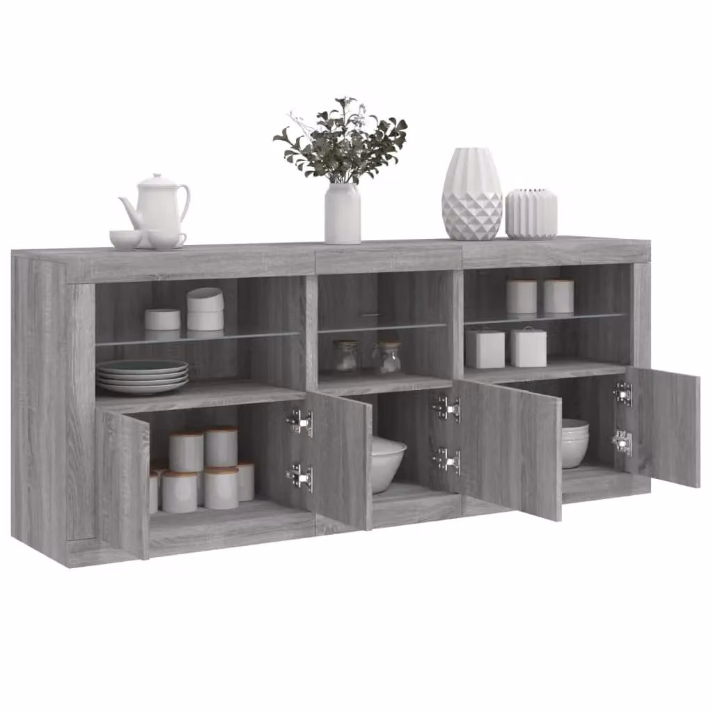 Berkfield Home Modern Sideboard with Integrated LED Lights in Grey Sonoma, W/D/H: 162 x 37 x 67 cm – 2