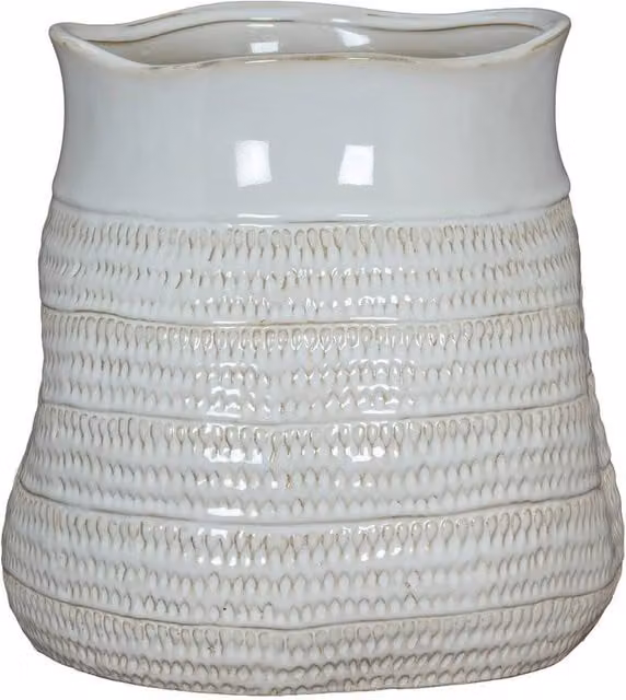 Lemon Pavilion Furniture and Decor Tava Hewn Bud Vase, White Ceramic, W: 18 cm, D: 18 cm, H: 17 cm