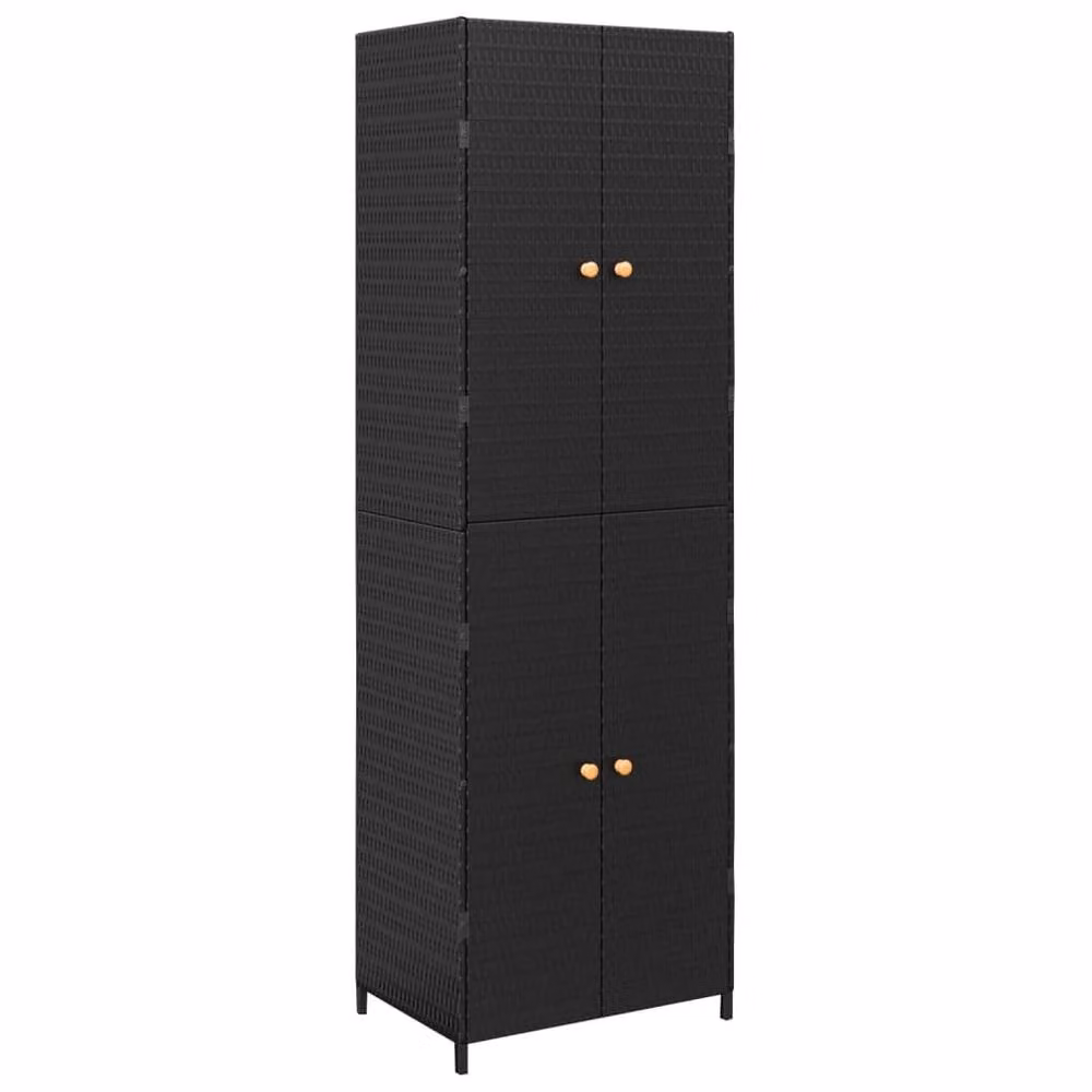 Berkfield Home Garden Storage Cabinet in Black with Acacia Wood and Poly Rattan, W/D/H: 59 x 40 x 180 cm – 2