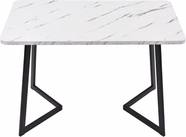 ERGOVEXA Rectangular Dining Table with White Marble Effect MDF Top and Metal Legs