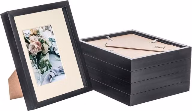 Nicola Spring Pack of 5 Rectangular 3D Box Photo Frames in Black and Yellow with 4 x 6 inch Mounts