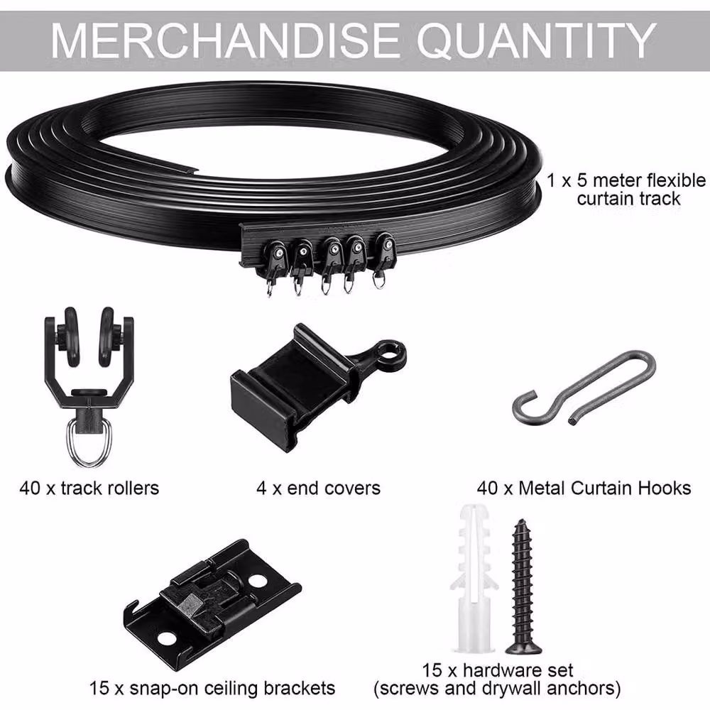 PAWNORA Bendable Ceiling Curtain Track Rod Rail, Black, 5m – 2