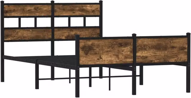 Berkfield Home Elegant Small Double Bed Frame in Smoked Oak and Brown Wood/Metal, W/D/H: 120 x 190 cm – 1