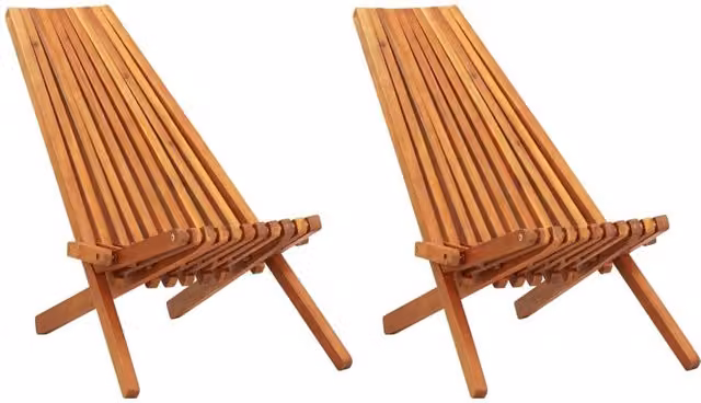 Berkfield Home Set of 2 Folding Outdoor Lounge Chairs in Brown Solid Acacia Wood – 1