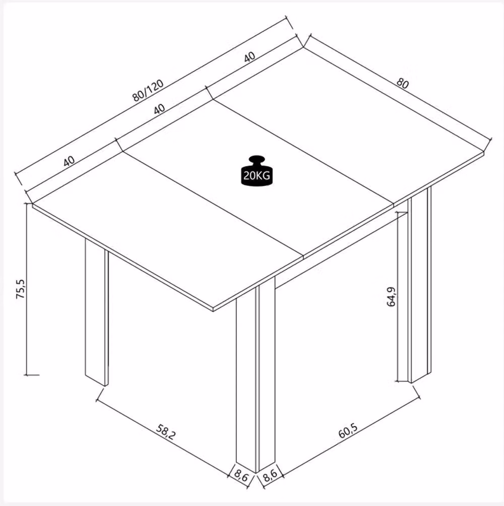 VCM Pesoli Extendable Square Dining Table in Multicolour, W/D/H: 80 x 80 x 75 cm – 3