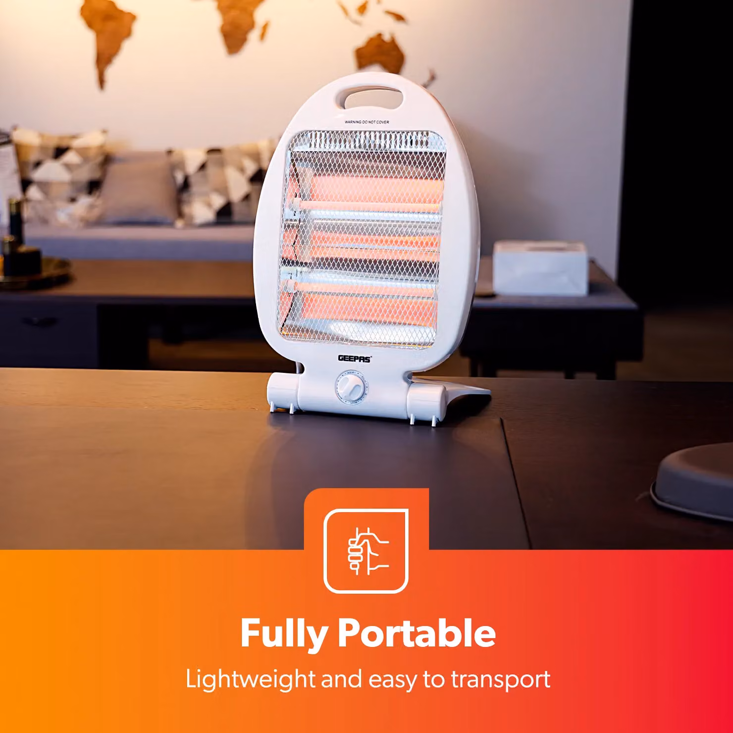 Geepas White Halogen Quartz Portable Freestanding Heater with 400W/800W Settings and Overheat Protection – 3
