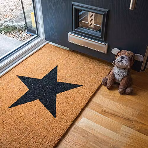 Nicola Spring Non-Slip Coir Door Mat with Black Star Design, W: 90 cm, D: 60 cm – 3