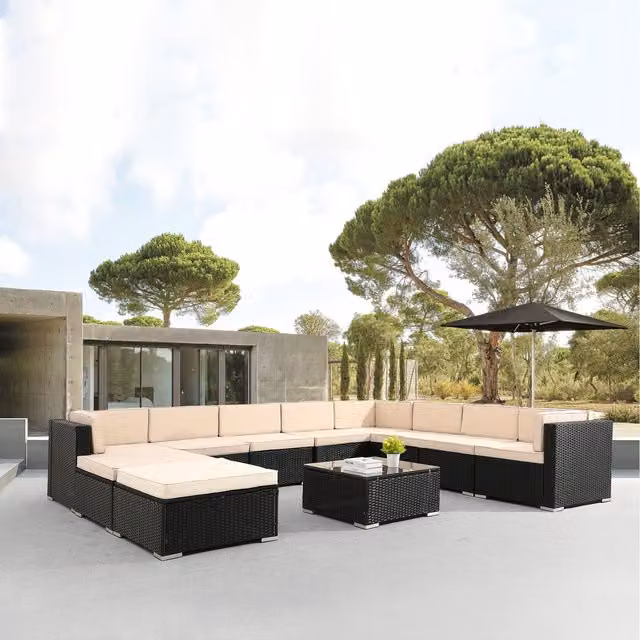 AREBOS Modern Polyrattan Garden Set Cannes in Black with Metal and Glass Details