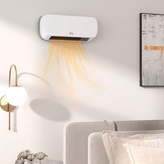 HOMCOM 2000W White Wall Mounted Ceramic Fan Electric Heater with Remote Control, Timer and Thermostat