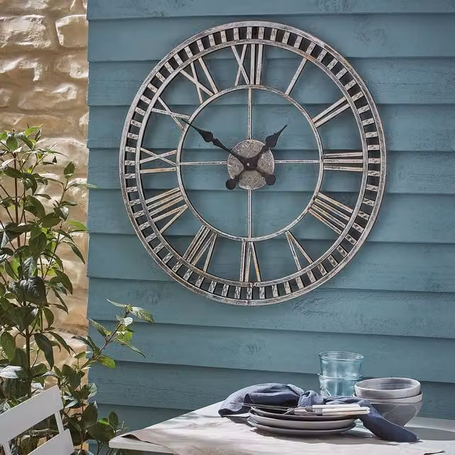 mysmartbuy Buxton Skeleton Metal Quartz Wall Clock in Silver, Diameter: 60 cm