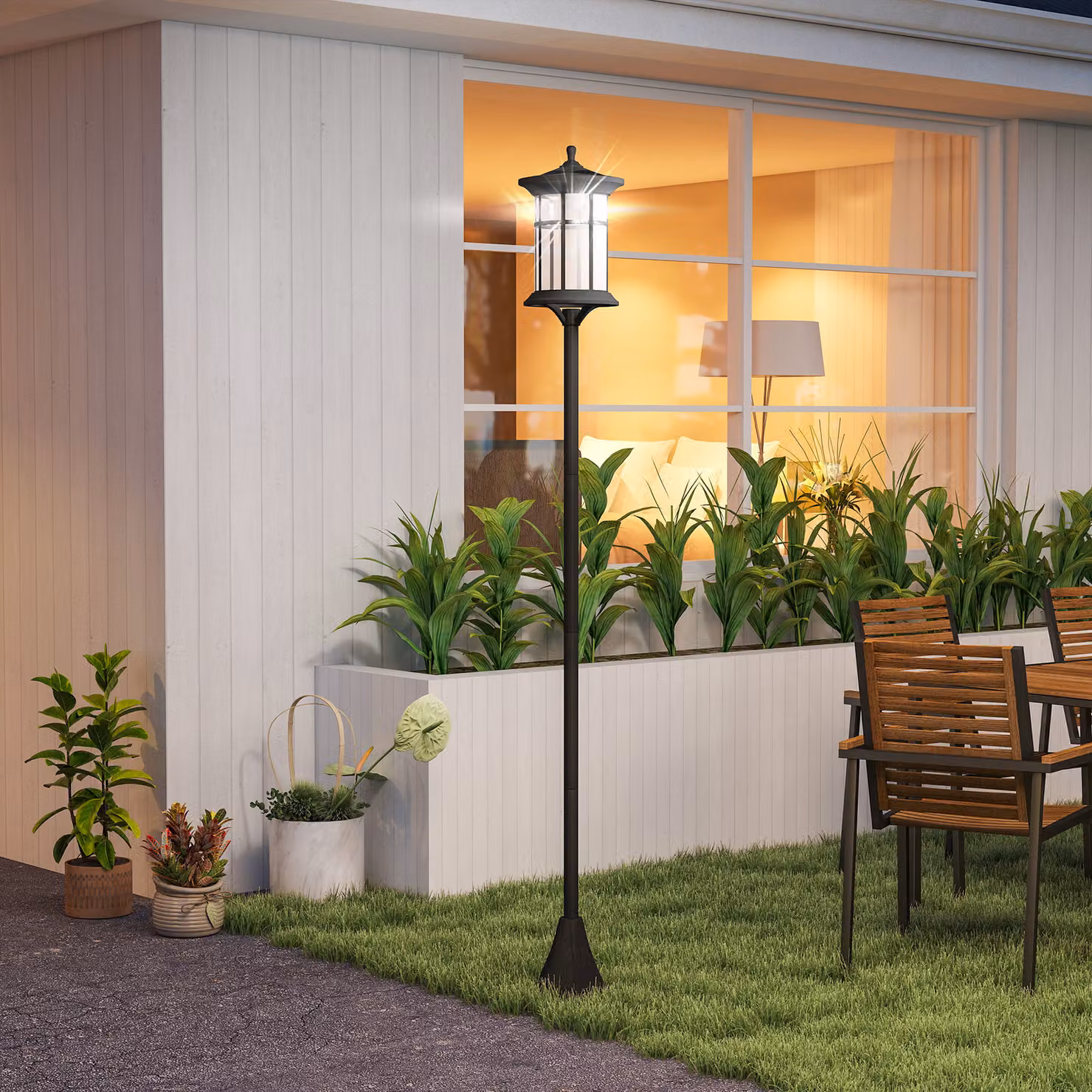 Outsunny Set of Two Traditional Style Solar Lamp Posts in Black, Height: 180 cm – 8