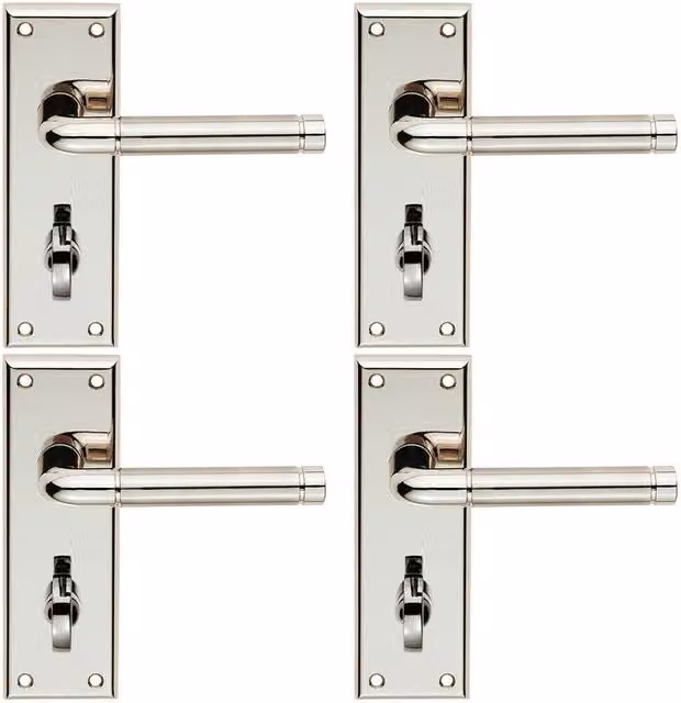 Loops 4x Pair Round Bar Lever Bathroom Backplate in Polished and Satin Nickel, W: 150 mm, H: 50 mm