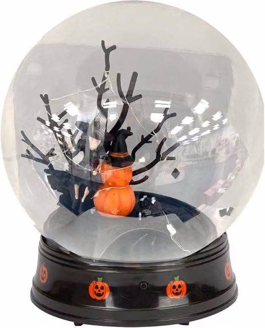 VFM e-Store Halloween Round Glass Globe Light Up Tabletop Decoration, Black, W: 21 cm, D: 17 cm, H: 2.54 cm – 1