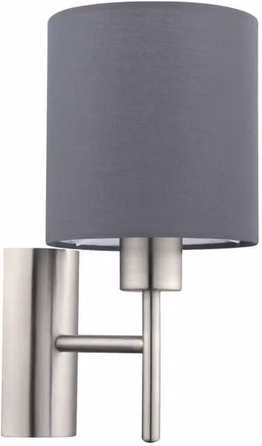 Eglo Pasteri Modern Grey Fabric and Metal Cylinder Wall Light with E27 Socket