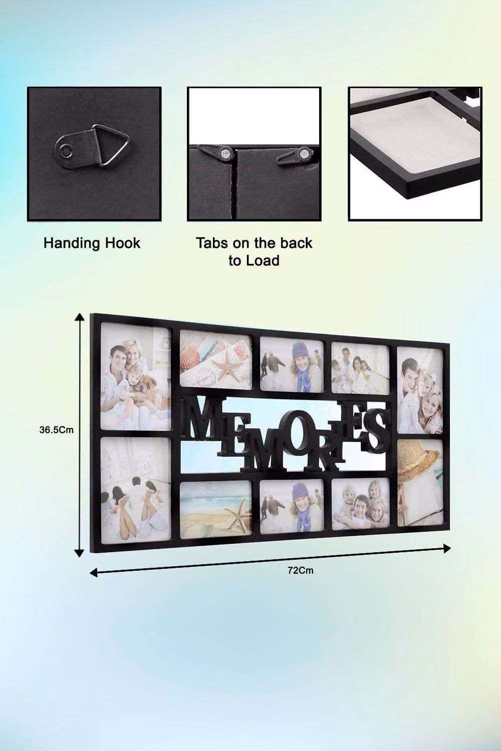 Arpan Multi Aperture Photo Frame in Black and White, Holds 10 Pictures – 2