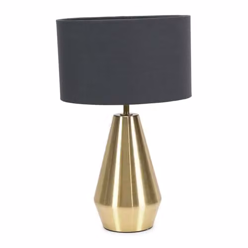 ValueLights Gold Metal Touch Dimmer Table Lamp with Grey Fabric Drum Shade