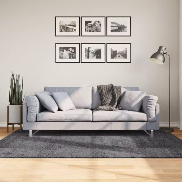 Berkfield Home OVIEDO Short Pile Rug in Anthracite and Black, W: 140 cm, L: 200 cm