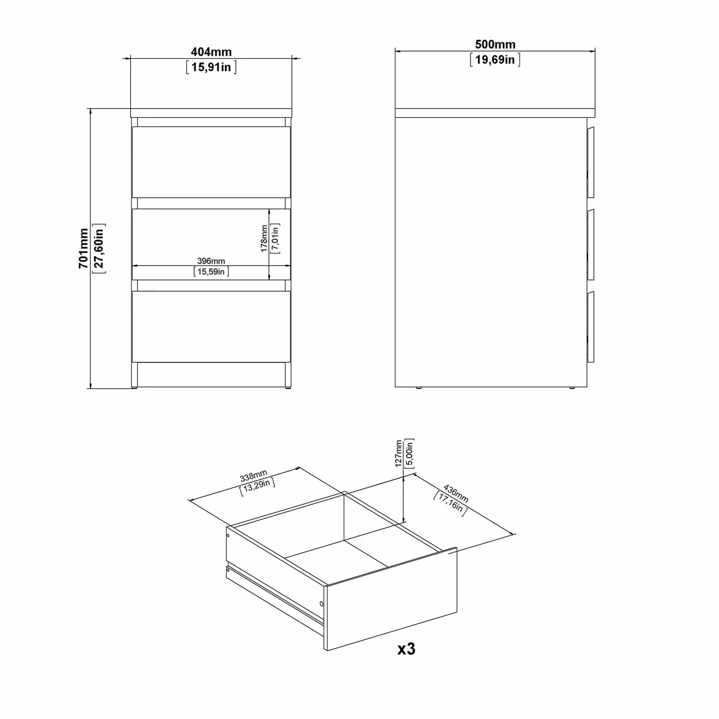 Furniture To Go Naia 3 Drawer Bedside Cabinet in Black – 5