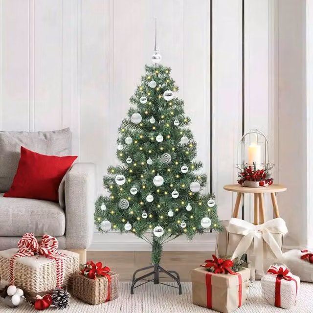 Berkfield Home Green PVC Christmas Tree with 150 LEDs and Stand, Height: 150 cm