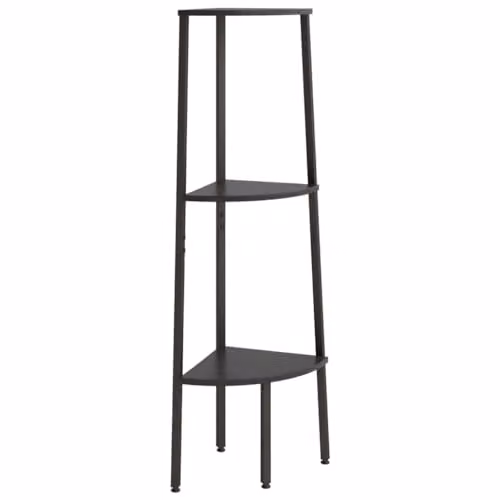 vidaXL 3-Tier Corner Shelf in Black Metal, W/D/H: 45.5 x 31.5 x 120 cm