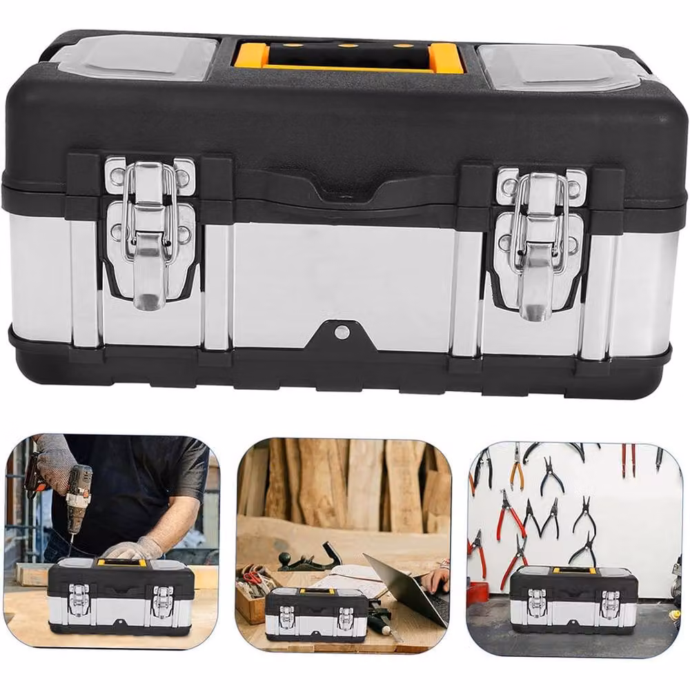 Kelvenix Heavy Duty Stainless Steel and Plastic Tool Box Chest with Inserts, Black – 4