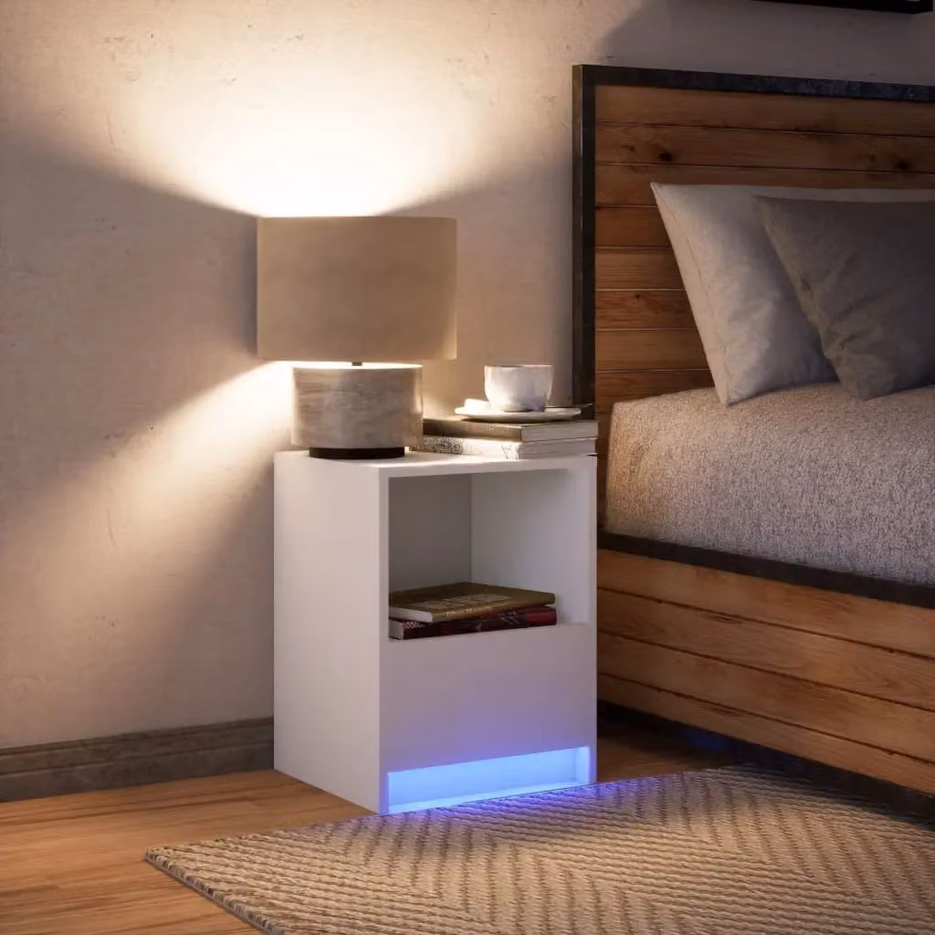 Berkfield Home Modern White Bedside Cabinet with Integrated LED Lighting and MDF Construction – 3