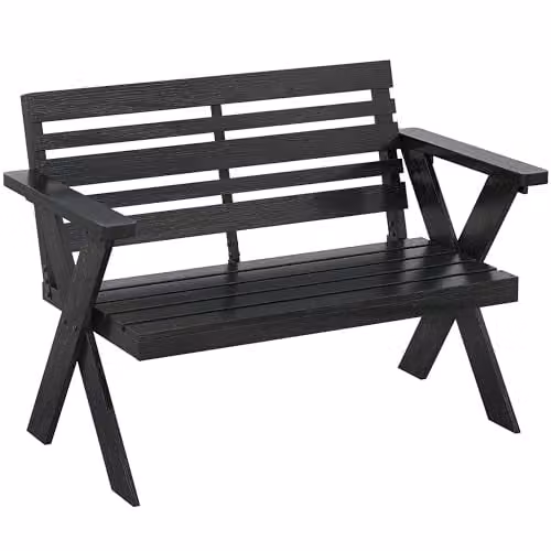 Outsunny 2 Seater Modern Lacquered Wood Garden Bench with Armrests, Black, W/D/H: 115 x 64 x 80 cm – 1