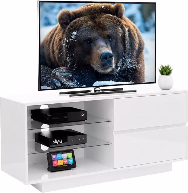Gallus Modern Glossy White TV Cabinet with Glass Details