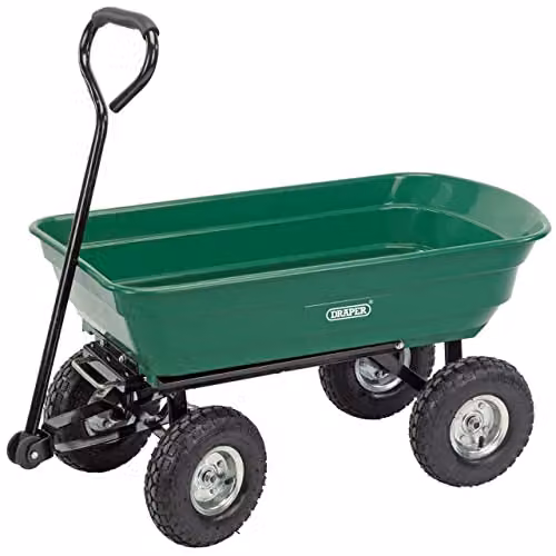 Draper Heavy Duty Garden Tipper Cart with Handle, Green, W/D/H: 22 x 96 x 51 cm