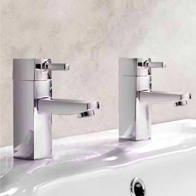 Nes Home Boston Modern Square Chrome Basin Taps with Brass Construction and Stick Lever Handles