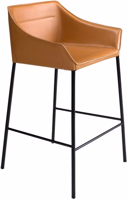 Angel Cerda Modern Kitchen Stool in Brown Synthetic Leather with Matte Black Metal Legs