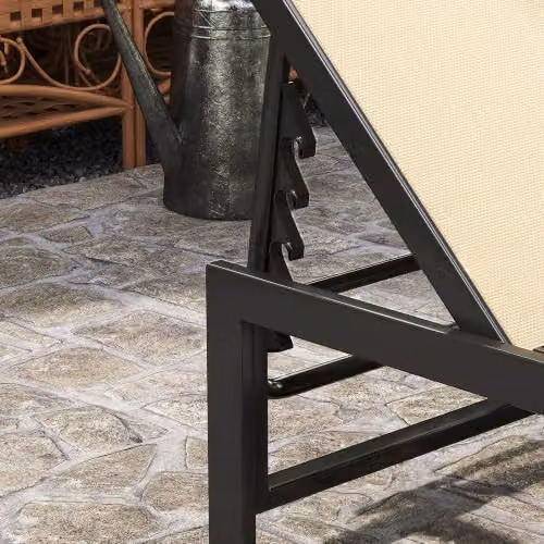 Outsunny Garden Sun Lounger with Textilene Seat and Adjustable Headrest in Beige – 6