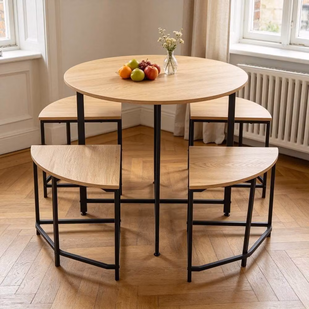 FORGEVIO Round Table and 4 Chairs Set in Brown and Black Industrial Style – 4