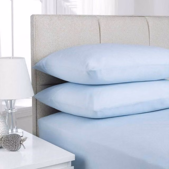 K Collection Blue Cotton Percale Fitted Sheet, W/D/H: 140 x 200 cm