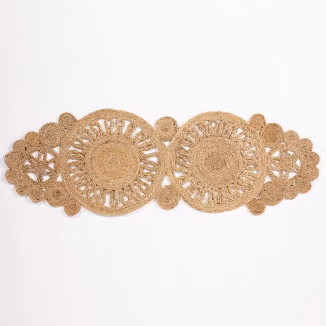 Esselle Trent Jute Crochet Table Runner in Natural Beige and Sand