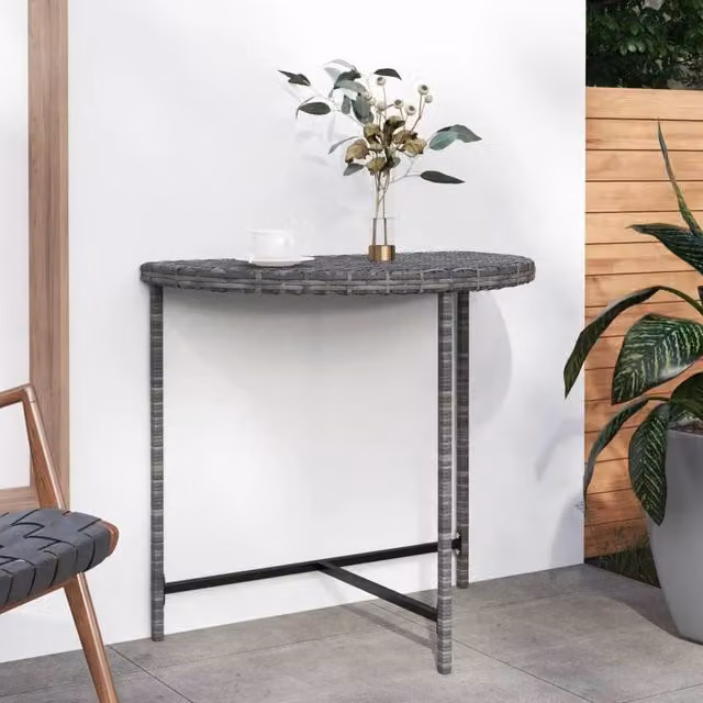 Berkfield Home Grey Poly Rattan Garden Table W/D/H: 80 x 50 x 75 cm