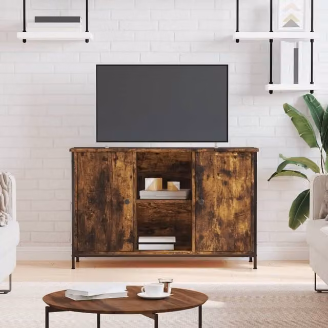 Berkfield Home Smoked Oak TV Cabinet in Brown, W/D/H: 100 x 35 x 65 cm