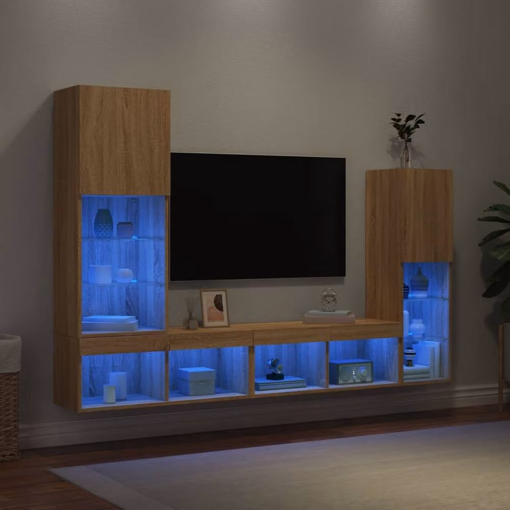 Berkfield Home 4 Piece Modern TV Wall Unit Set with Integrated LED Lighting in Sonoma Oak Brown – 2
