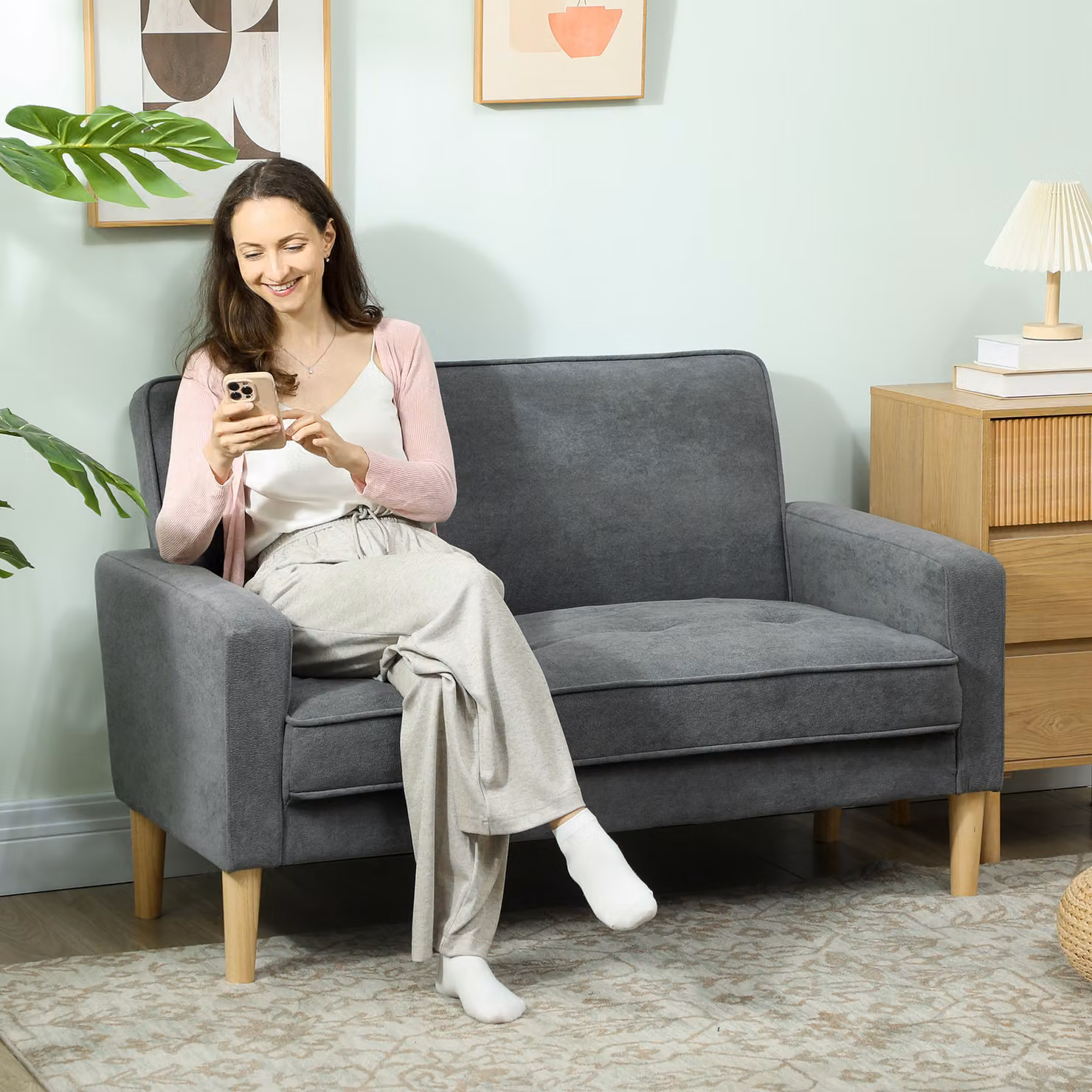 HOMCOM Two-Seater Upholstered Velvet Sofa in Grey – 2