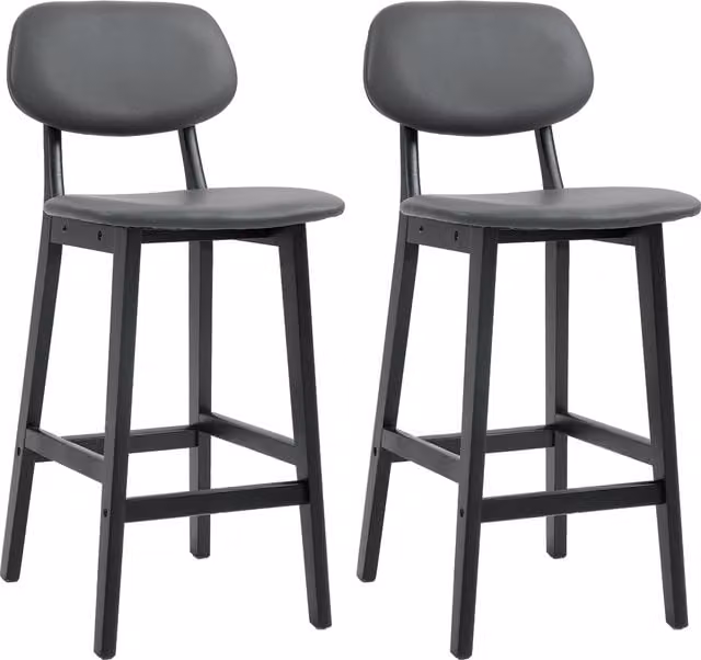HOMCOM Set of 2 Modern Faux Leather Upholstered Breakfast Bar Stools with Backs and Wood Legs in Dark Grey – 1