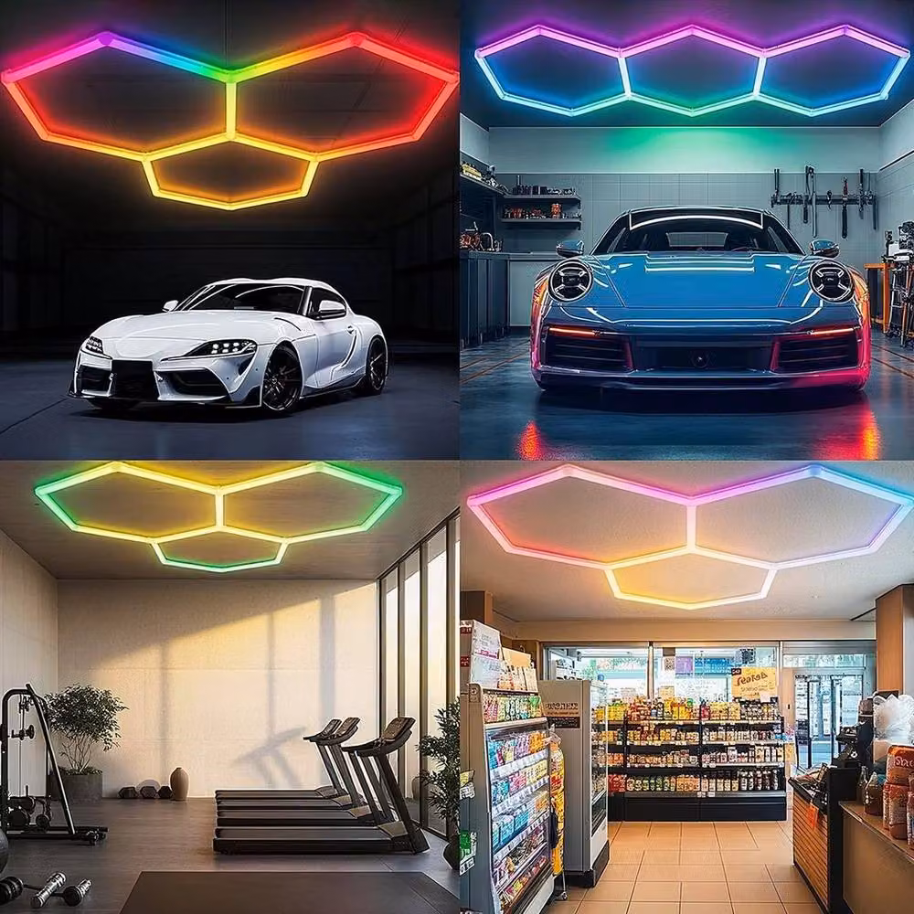 Kelvenix RGB 3-Piece Hexagon LED Ceiling Lighting Set in White with Remote Control for Garage and Detail Studios – 3