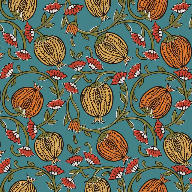 I Love Wallpaper Pomegranate Passion Botanical Art Nouveau Wallpaper in Petrol Blue and Teal