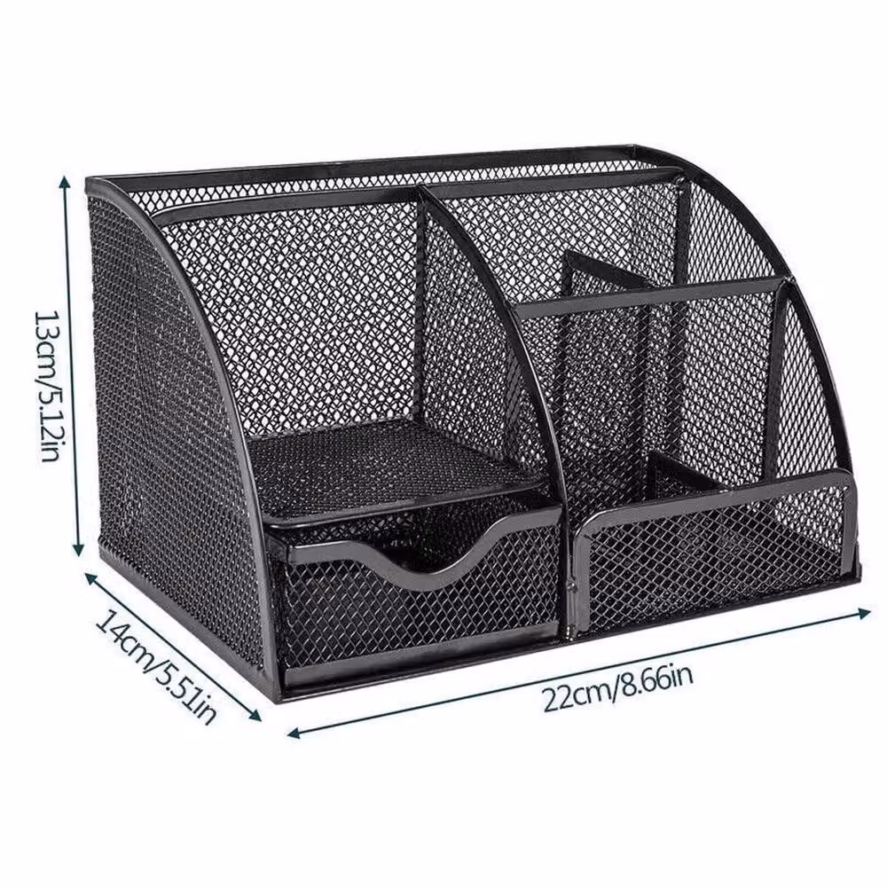 EONLION Black Metal Mesh Multi-Compartment Desk Organiser, W: 50.0 cm x D: 50.0 cm x H: 5.0 cm – 2