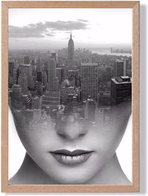 ARTZE Abstract and City Scape Black and White Framed Photo Print with Oak Frame – 1