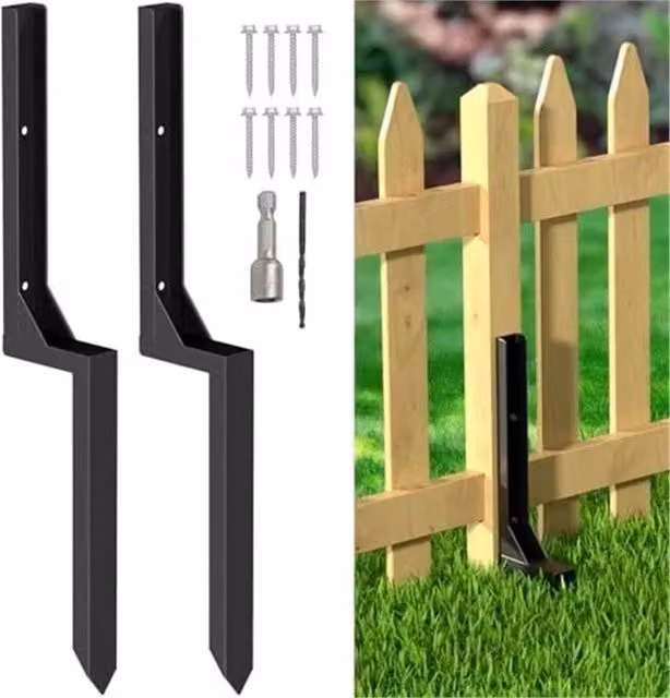 NESTLUNE 2-Piece Heavy Duty Steel Fence Post Repair Stake Anchors in Grey, H 120 cm x W 3.2 cm – 1