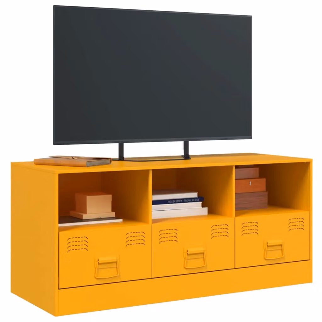 Berkfield Home Mustard Yellow Steel TV Cabinet W: 99 cm, D: 39 cm, H: 44 cm – 4
