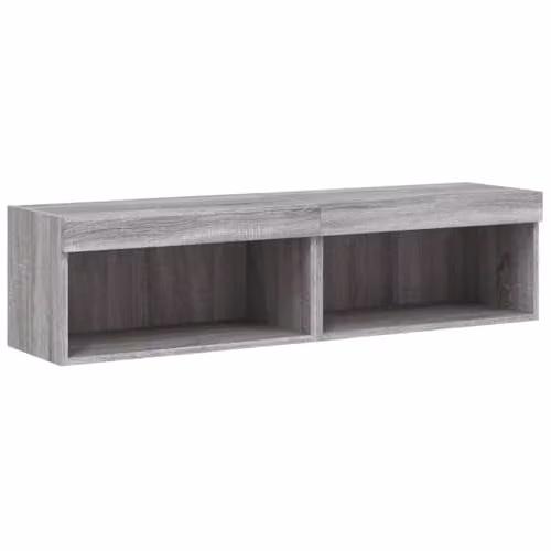 vidaXL Set of 2 Modern Wall-Mounted Floating TV Cabinets with Integrated LED Lights in Grey Sonoma Wood, W/D/H: 120 x 40 x 30 cm and 60 x 30 x 30 cm – 1