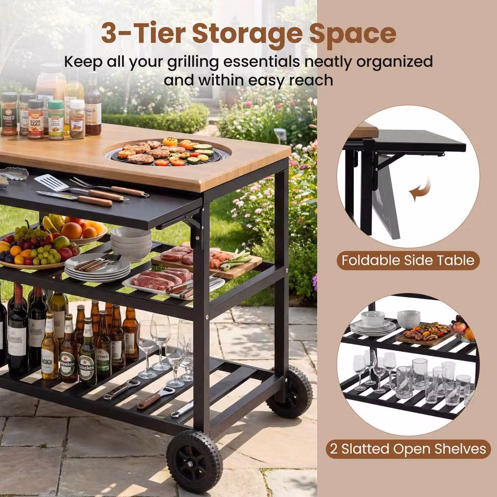 Costway Multicolour Metal Dining Cart with Korean BBQ Grill and 2 Shelves, W/D/H: 86.36 x 50.8 x 78.5 cm – 7